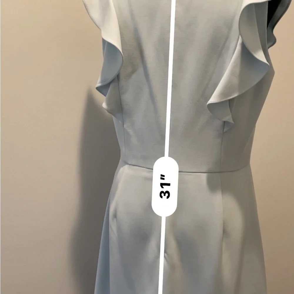 French Connection Whisper Ruffled V-Neck Mini Dress Size 10 Light Blue Wedding - Picture 12 of 13
